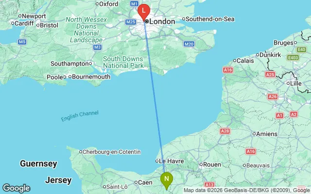 Flight path from Normandie to London