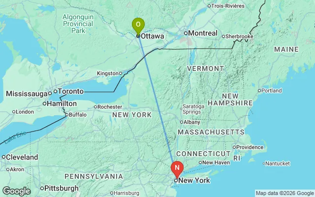 Flight path from Ottawa to New York