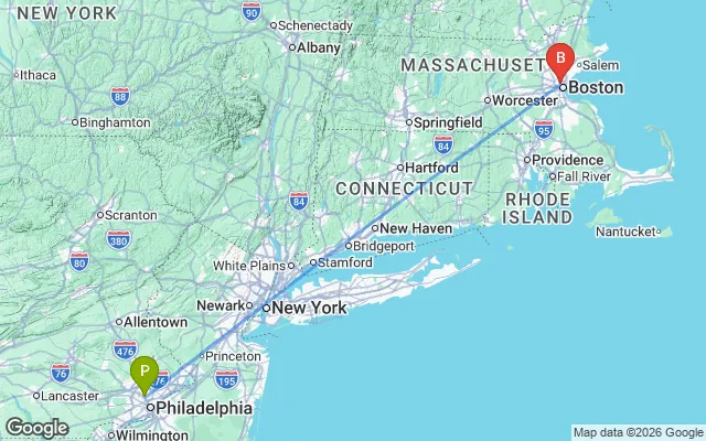Flight path from Philadelphia to Boston