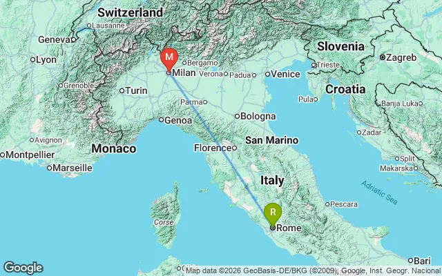 Flight path from Rome to Milan
