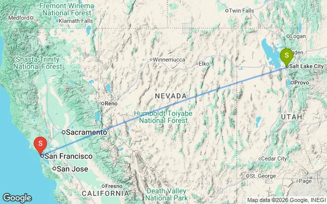 Flight path from Salt Lake City to San Francisco