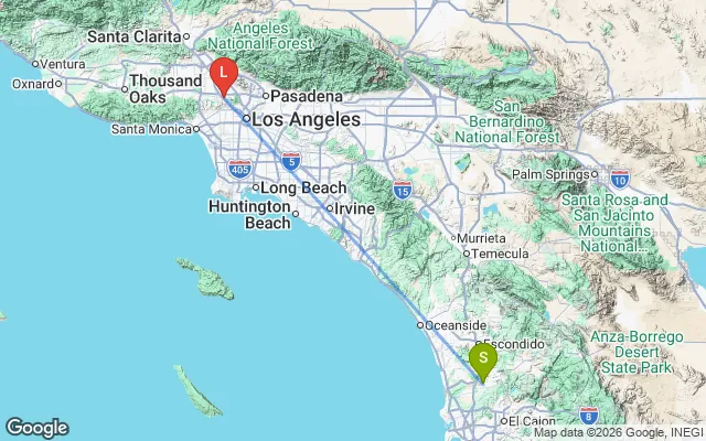 Flight path from San Diego to Los Angeles