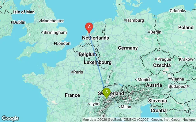 Flight path from Sion to Amsterdam