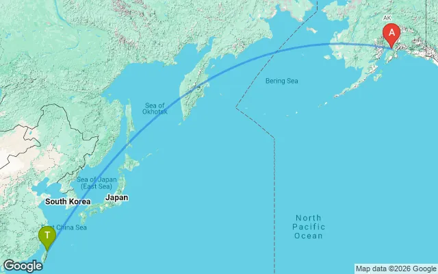 Flight path from Taipei to Anchorage