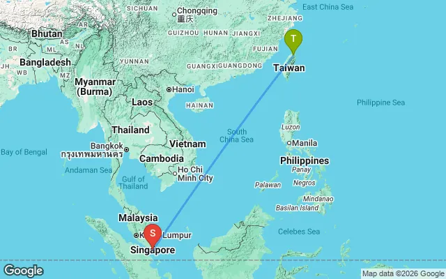 Flight path from Taipei to Singapore