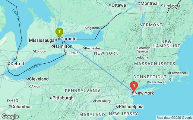 Flight path from Toronto to New York