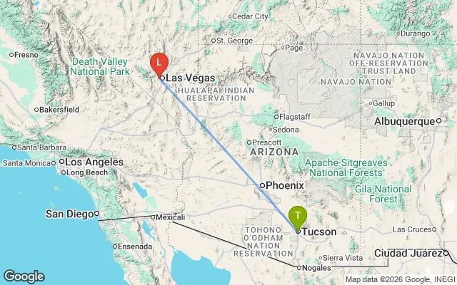 Flight path from Tucson to Las Vegas