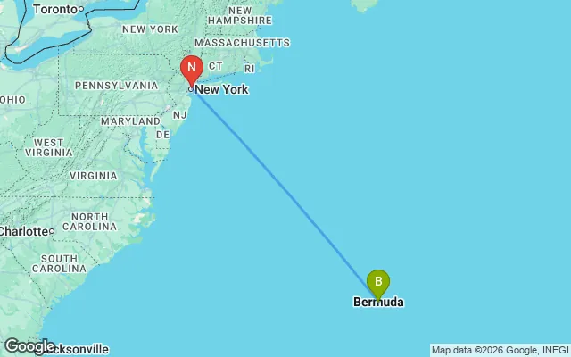 Flight path from Bermuda to New York
