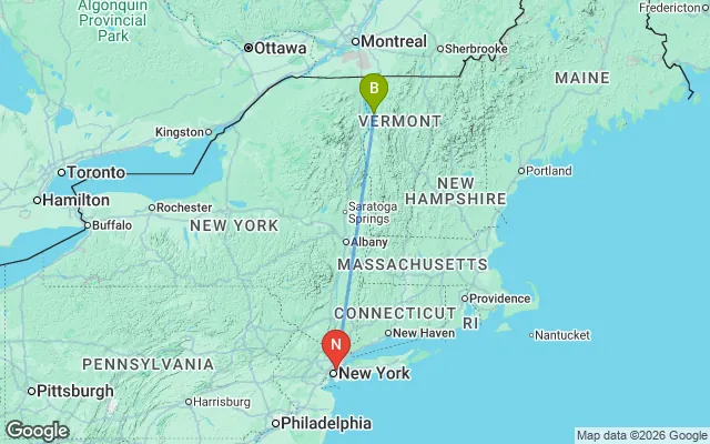 Flight path from Burlington to New York