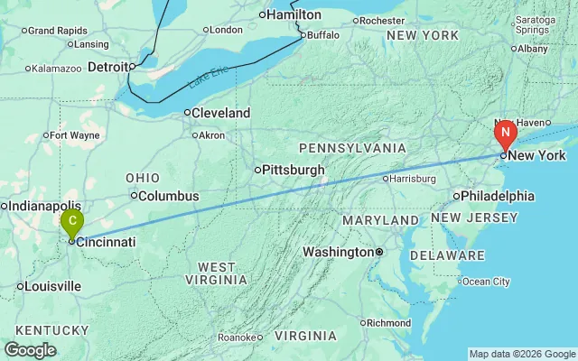 Flight path from Cincinnati to New York