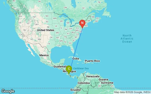 Flight path from Costa Rica to New York