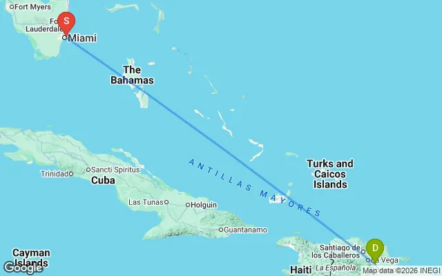 Flight path from Dominican Republic to South Florida
