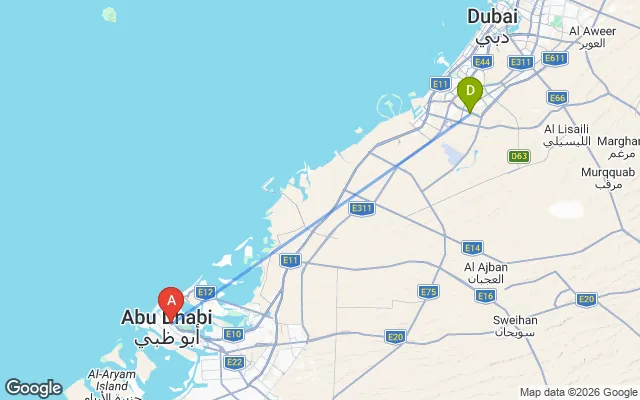 Flight path from Dubai to Abu Dhabi