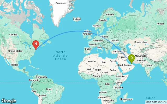 Flight path from Dubai to New York