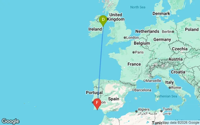 Flight path from Dublin to Faro
