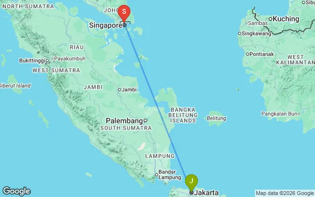 Flight path from Jakarta to Singapore