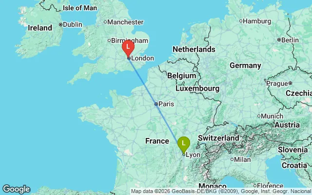 Flight path from Lyon to London