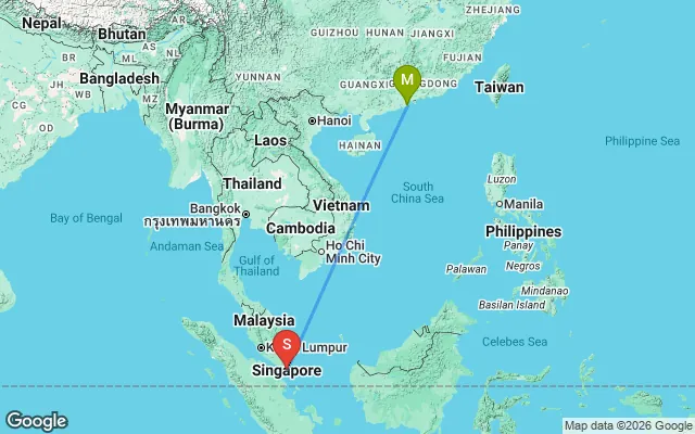 Flight path from Macao to Singapore