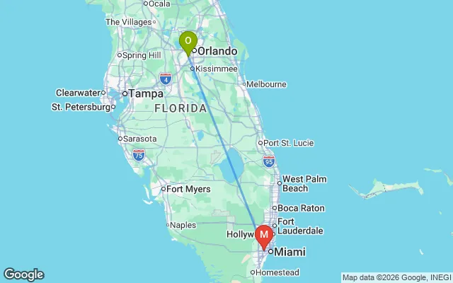 Flight path from Orlando to Miami