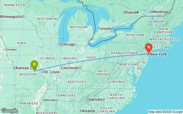 Flight path from Rhineland to New York