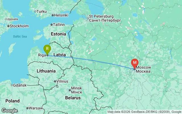 Flight path from Riga to Moscow