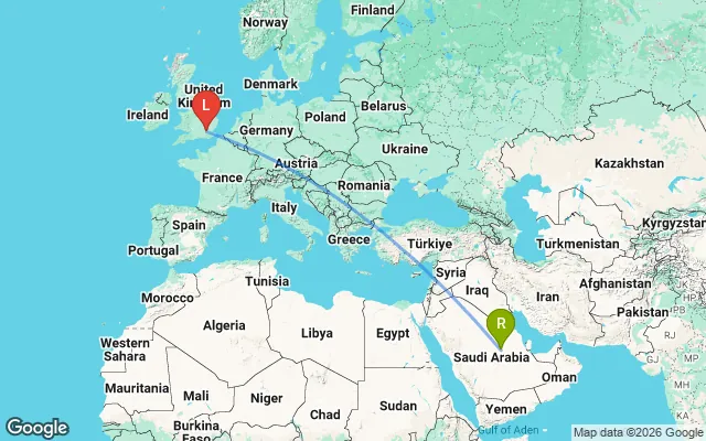 Flight path from Riyadh to London