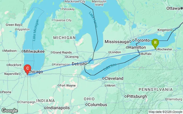 Flight path from Rochester to Chicago