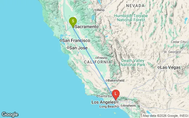 Flight path from Sacramento to Los Angeles