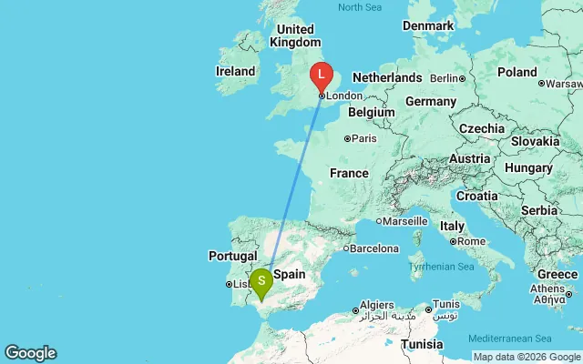 Flight path from Seville to London