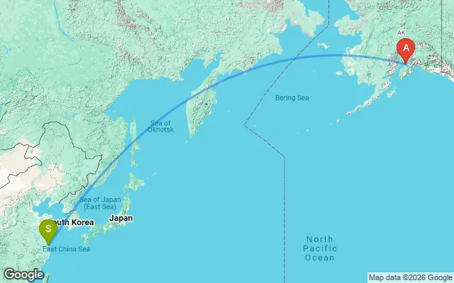 Flight path from Shanghai to Anchorage