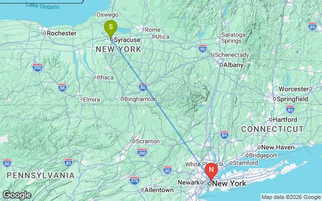 Flight path from Syracuse to New York