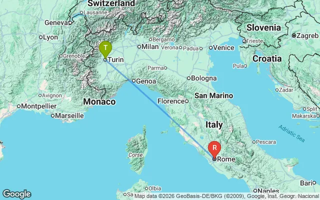 Flight path from Turin to Rome