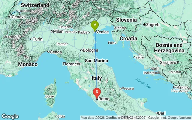 Flight path from Venice to Rome