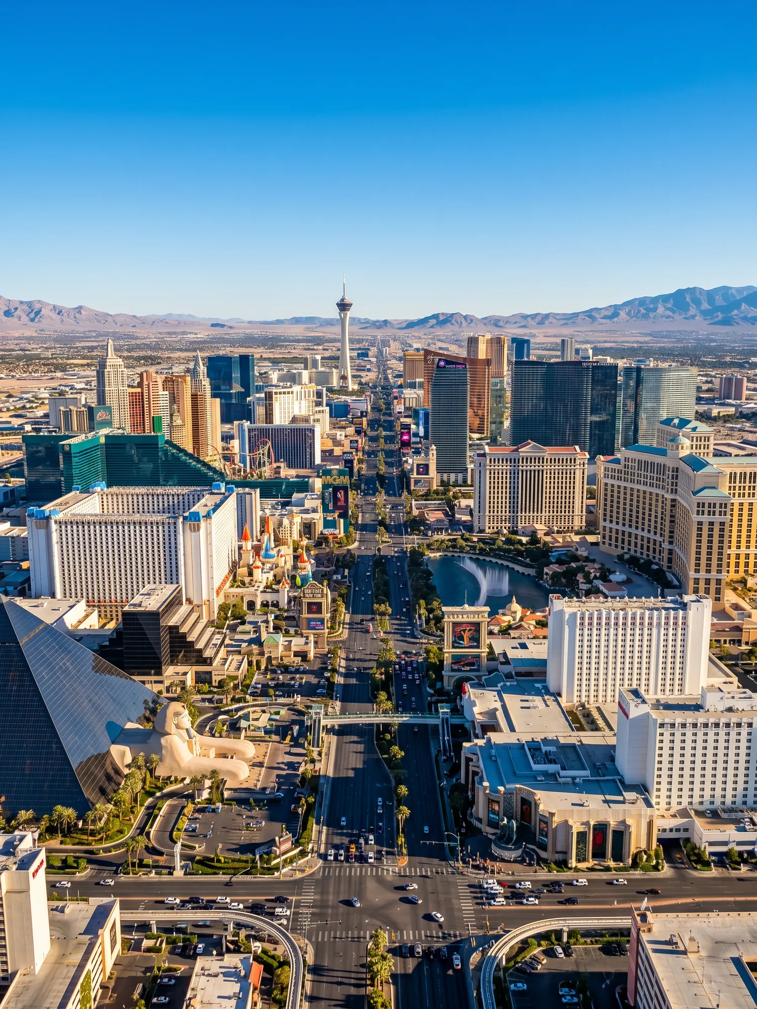 Panoramic aerial view of Las Vegas skyline in bright daylight