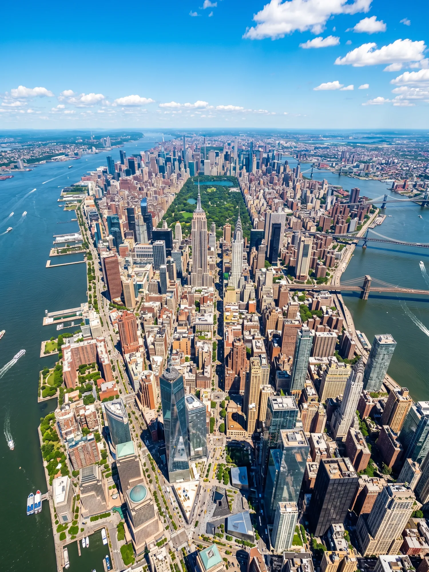 Panoramic aerial view of New York skyline at golden hour