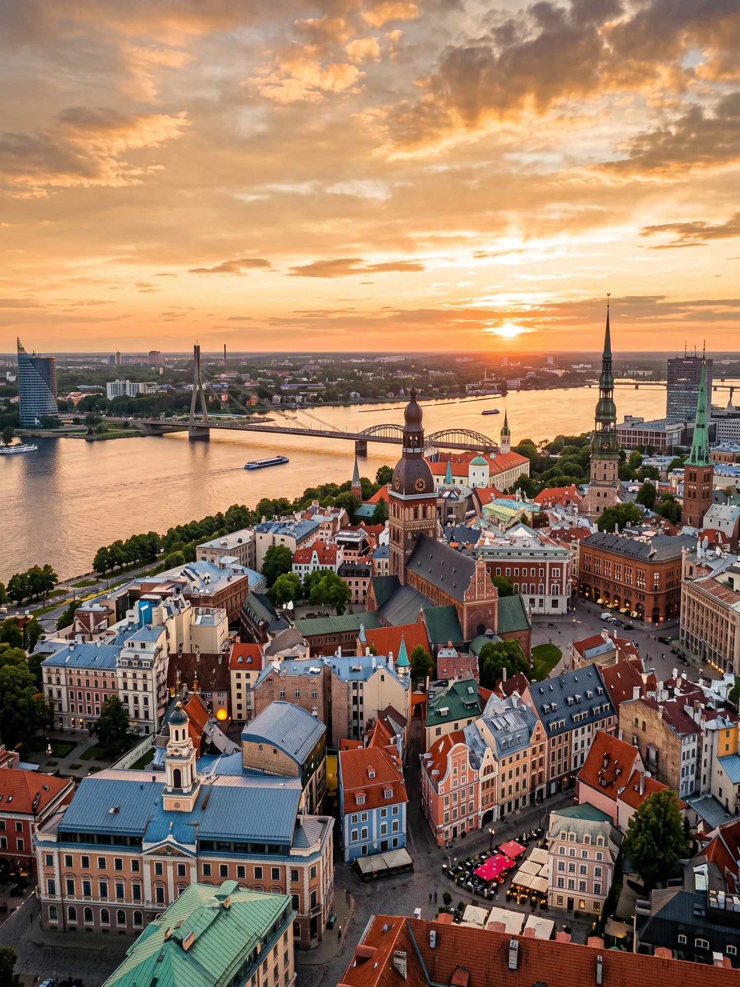 Image of Panoramic Cityscape View Of Riga At Sunset