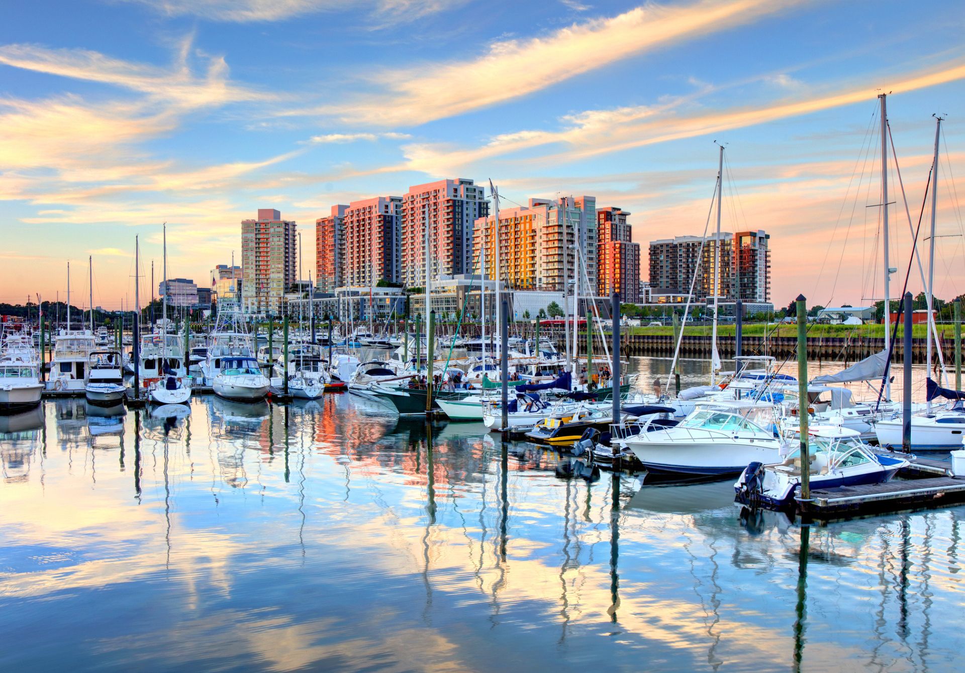 Image of Stamford Harbor And Waterfront Skyline In Stamford Connecticut