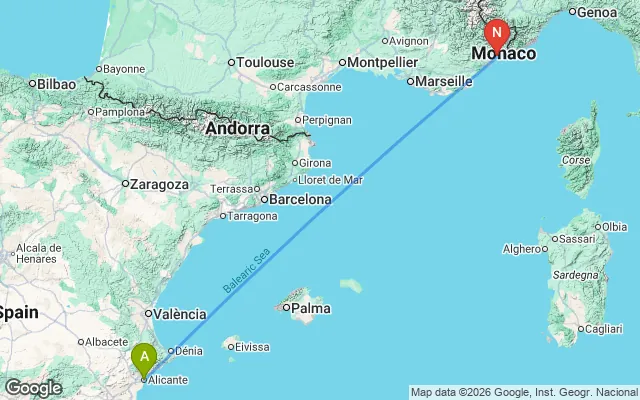 Flight path from Alicante to Nice