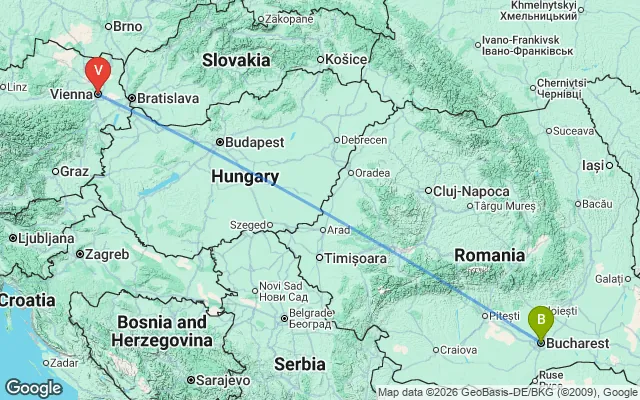 Flight path from Bucharest to Vienna