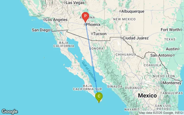 Flight path from Cabo San Lucas to Phoenix