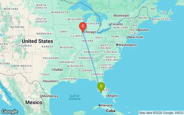 Flight path from Cape Coral to Chicago