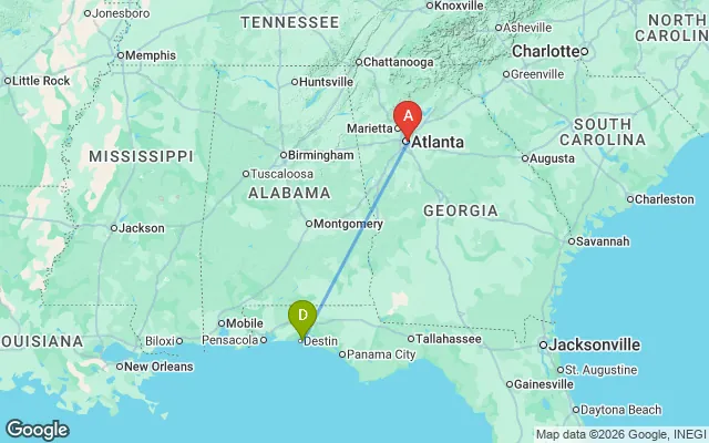 Flight path from Destin to Atlanta
