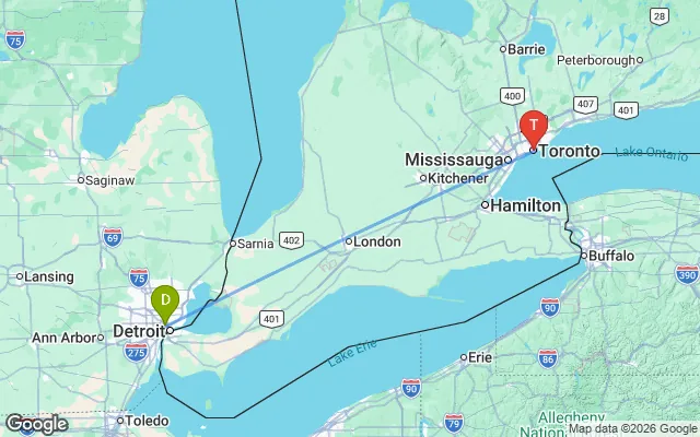 Flight path from Detroit to Toronto