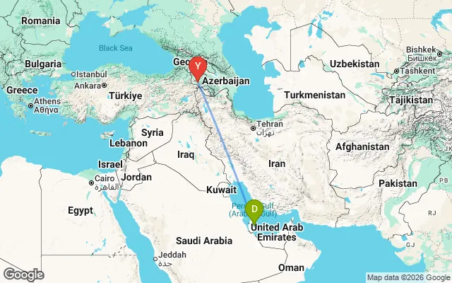 Flight path from Doha to Yerevan