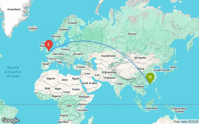 Flight path from Hong Kong to London