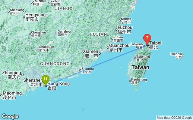 Flight path from Hong Kong to Taipei