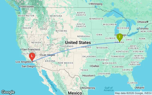 Flight path from Indianapolis to Los Angeles