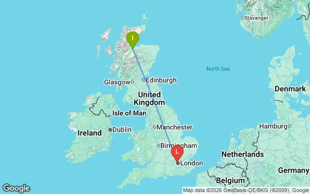 Flight path from Inverness to London