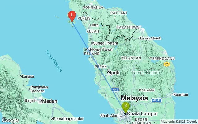 Flight path from Kuala Lumpur to Langkawi