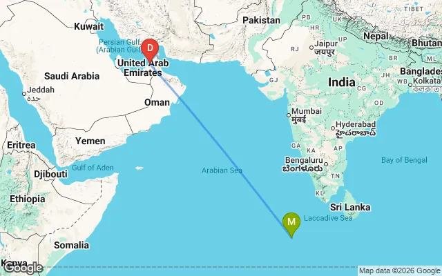 Flight path from Maldives to Dubai